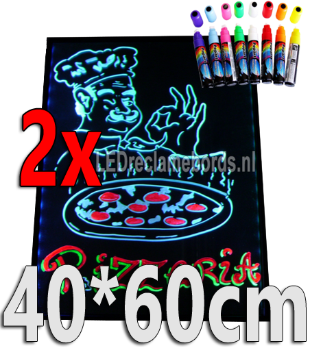 2 stuks : LED schrijfbord 40cm*60cm | 90 functies