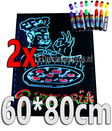 2 stuks : LED schrijfbord 60cm*80cm | 90 functies