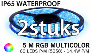 2 stuks: 5M RGB 5050 LED strip 60LEDs p/m - IP68 - complete set 2 stuks: 5M RGB 5050 LED strip 60LEDs p/m - IP68 - complete set